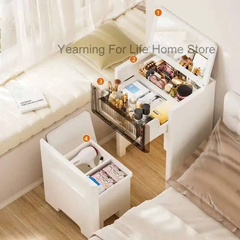 Desk Setup Bedroom - 서랍과 거울이 있는 3-in-1 소형 화장대