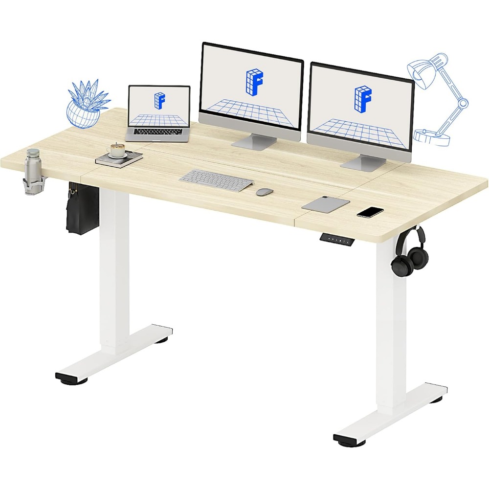 Setup Desk Monitor - FLEXISPOT 63x32인치 전동 스탠딩 데스크, 화이트