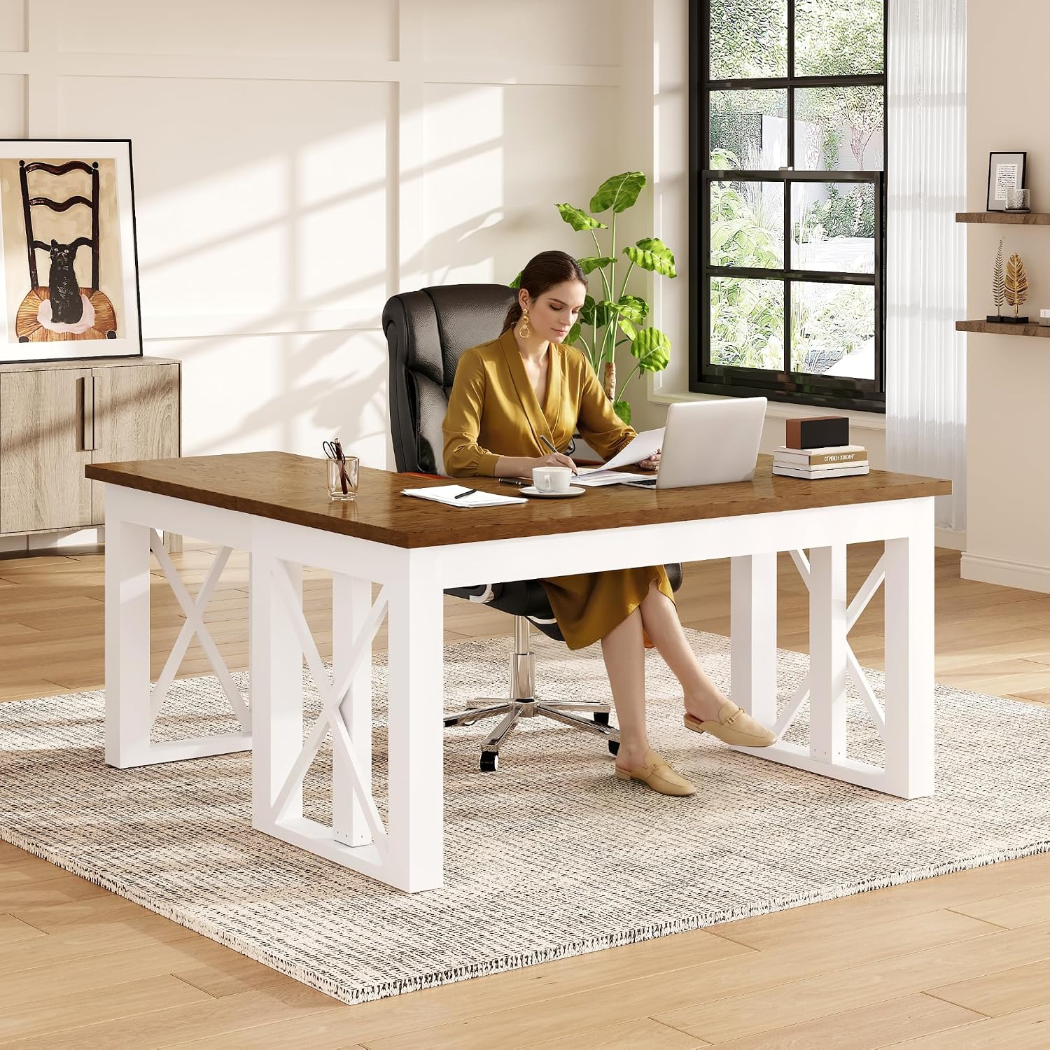 Setup Desk Monitor - L자형 서서 쓰는 책상(서랍 포함), 55x48인치