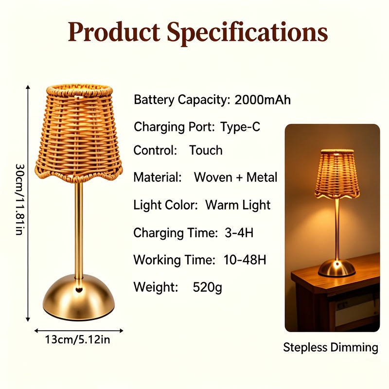 보헤미안 스타일의 라탄 아트 테이블 램프, 3단계 밝기 - Led Desk Light Usb 리뷰 및 가격