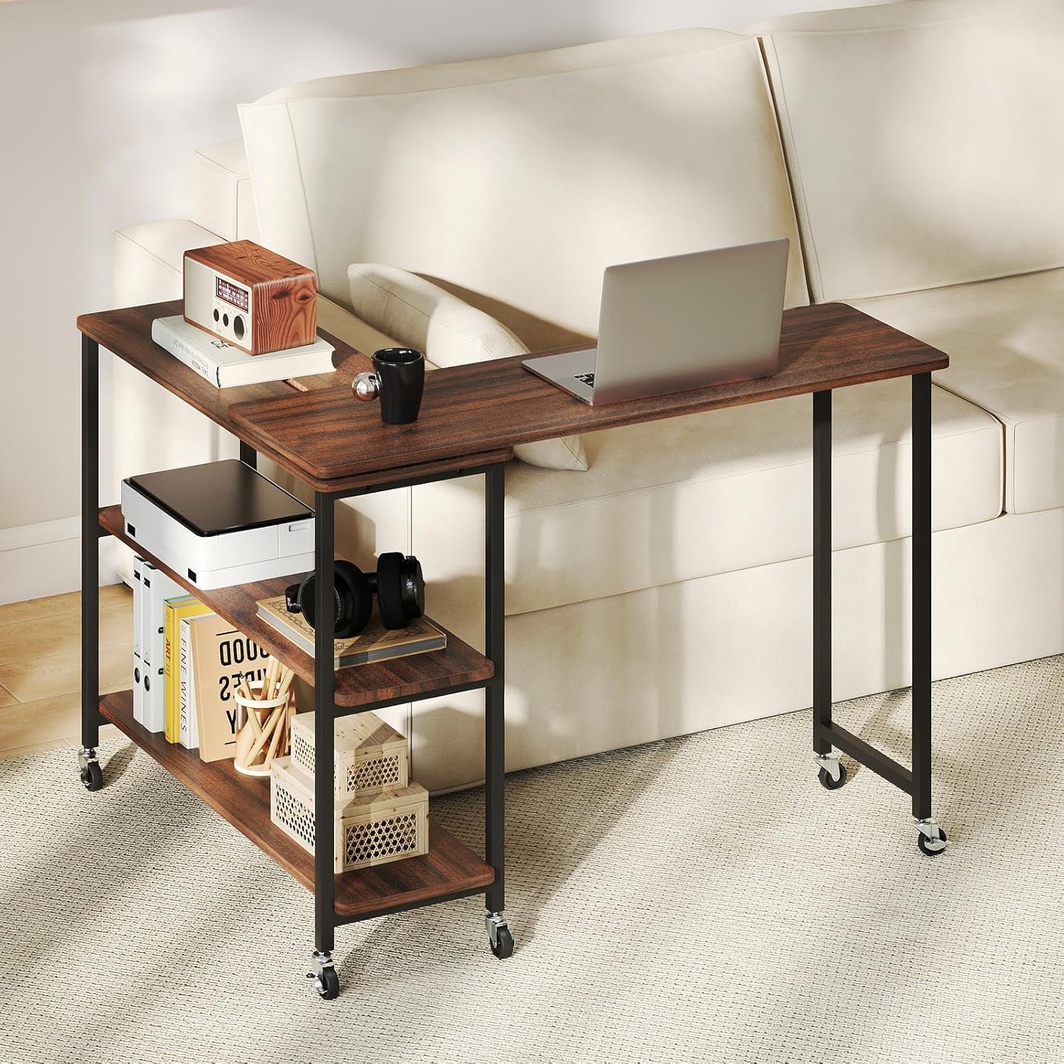 360 °   회전식 사이드 테이블, 2단 선반 및 6 - Desk Setup Maker 리뷰 및 가격