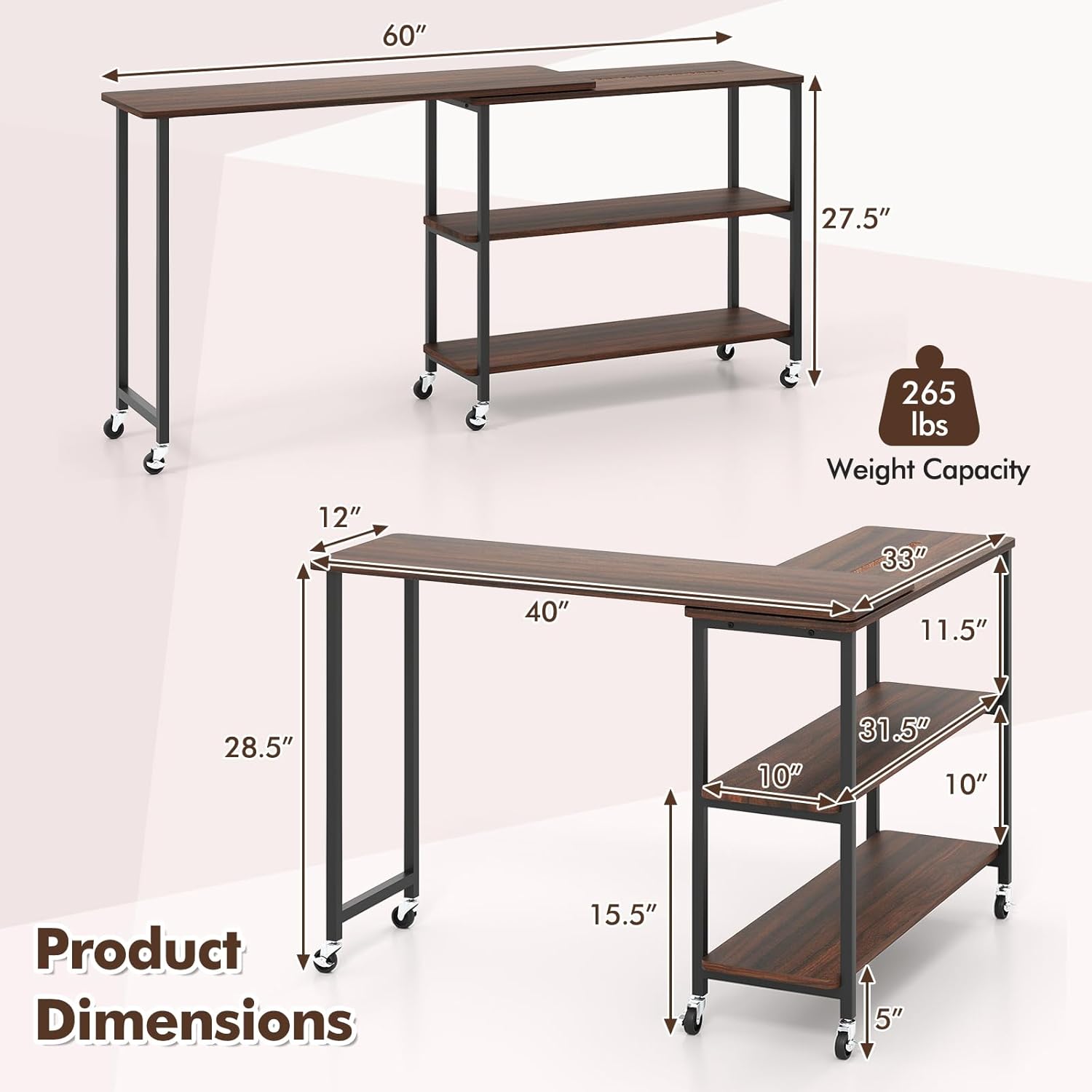 360 °   회전식 사이드 테이블, 2단 선반 및 6 - Desk Setup Maker 리뷰 및 가격