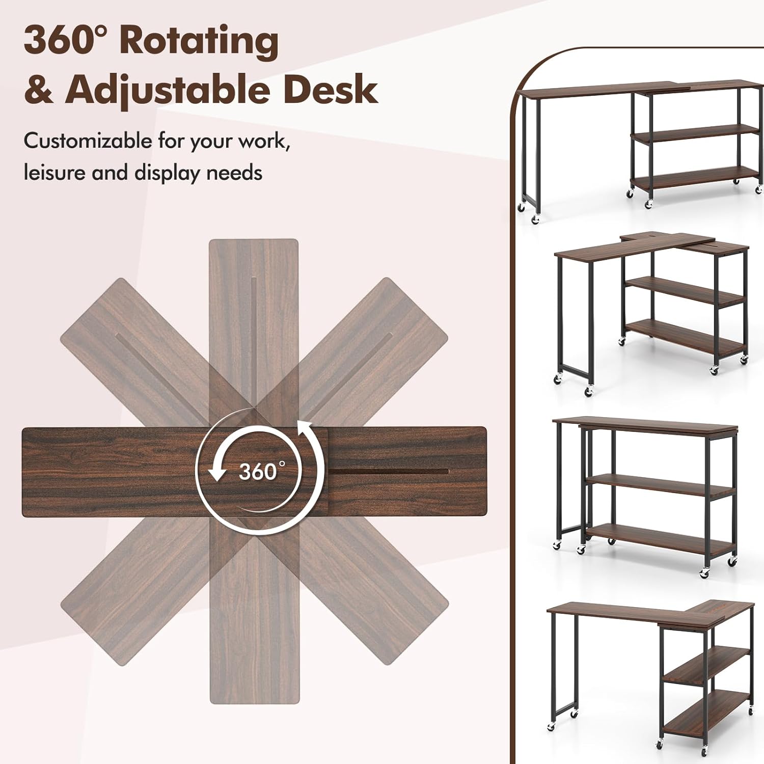 360 °   회전식 사이드 테이블, 2단 선반 및 6 - Desk Setup Maker 리뷰 및 가격
