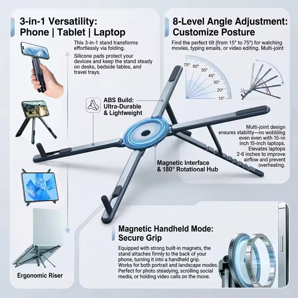 휴대용 자석식 휴대폰 거치대 & 셀카봉 3-in-1 접 - Desk Setup Maker 리뷰 및 가격