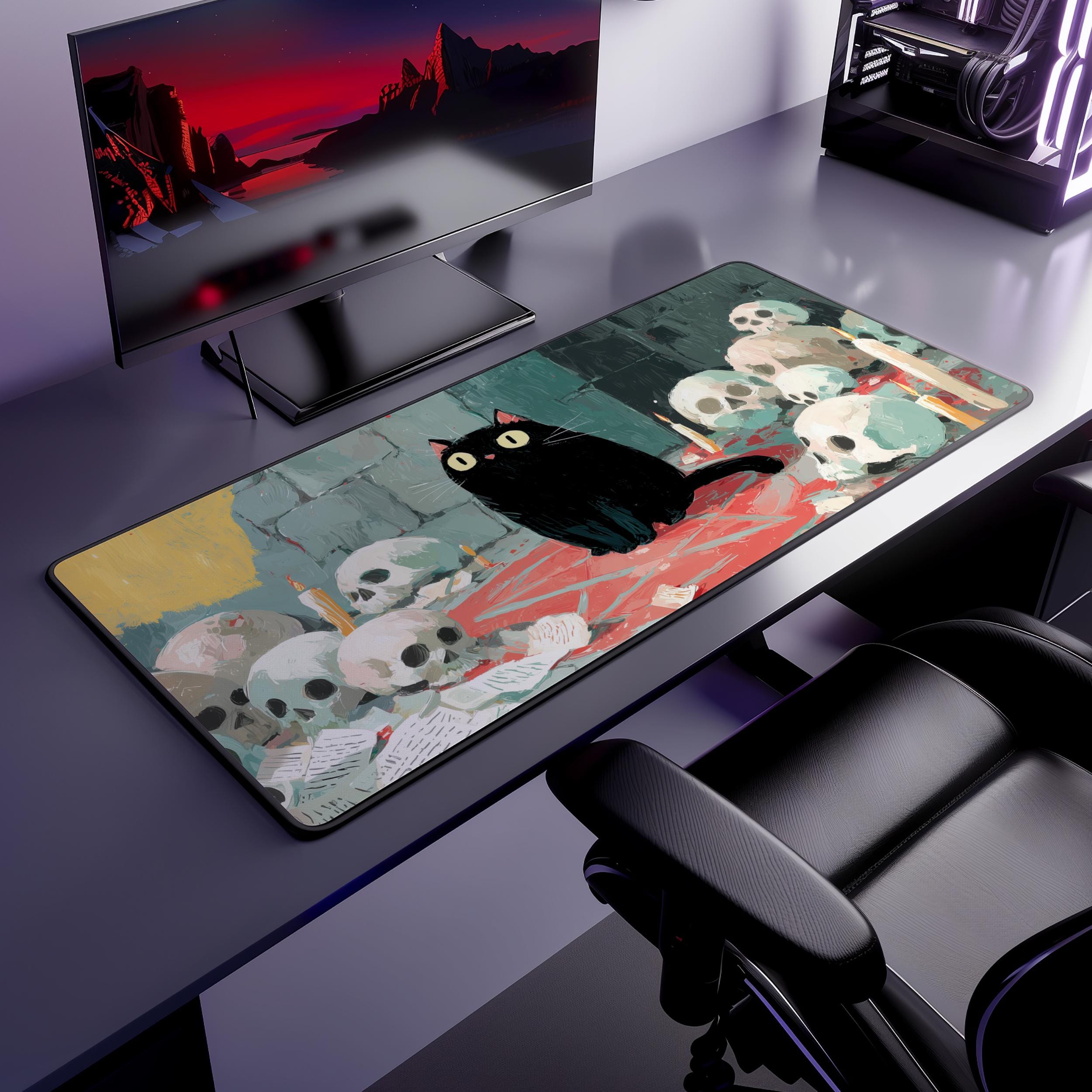 검은 고양이 해골 플레이 매트 마녀 해골 옵션 존 마우 - Desk Setup Options 리뷰 및 가격